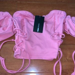 Pink off the shoulder lace up top